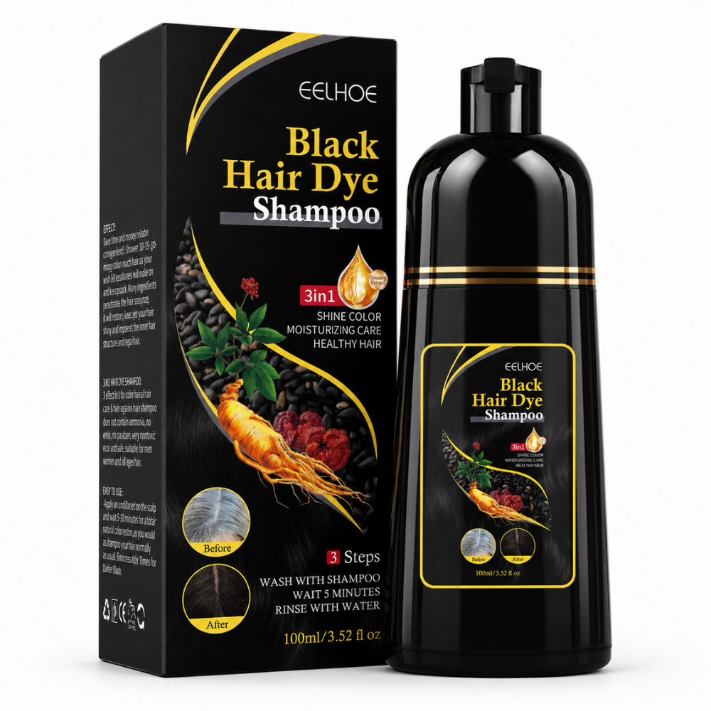 Black Hair Dye Shampoo – 3-in-1 Instant Hair Color, Shine & Moisturizing Care