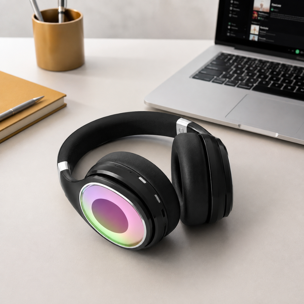 Wireless Bluetooth Headphones with RGB LED Lights & Soft Ear Cushions