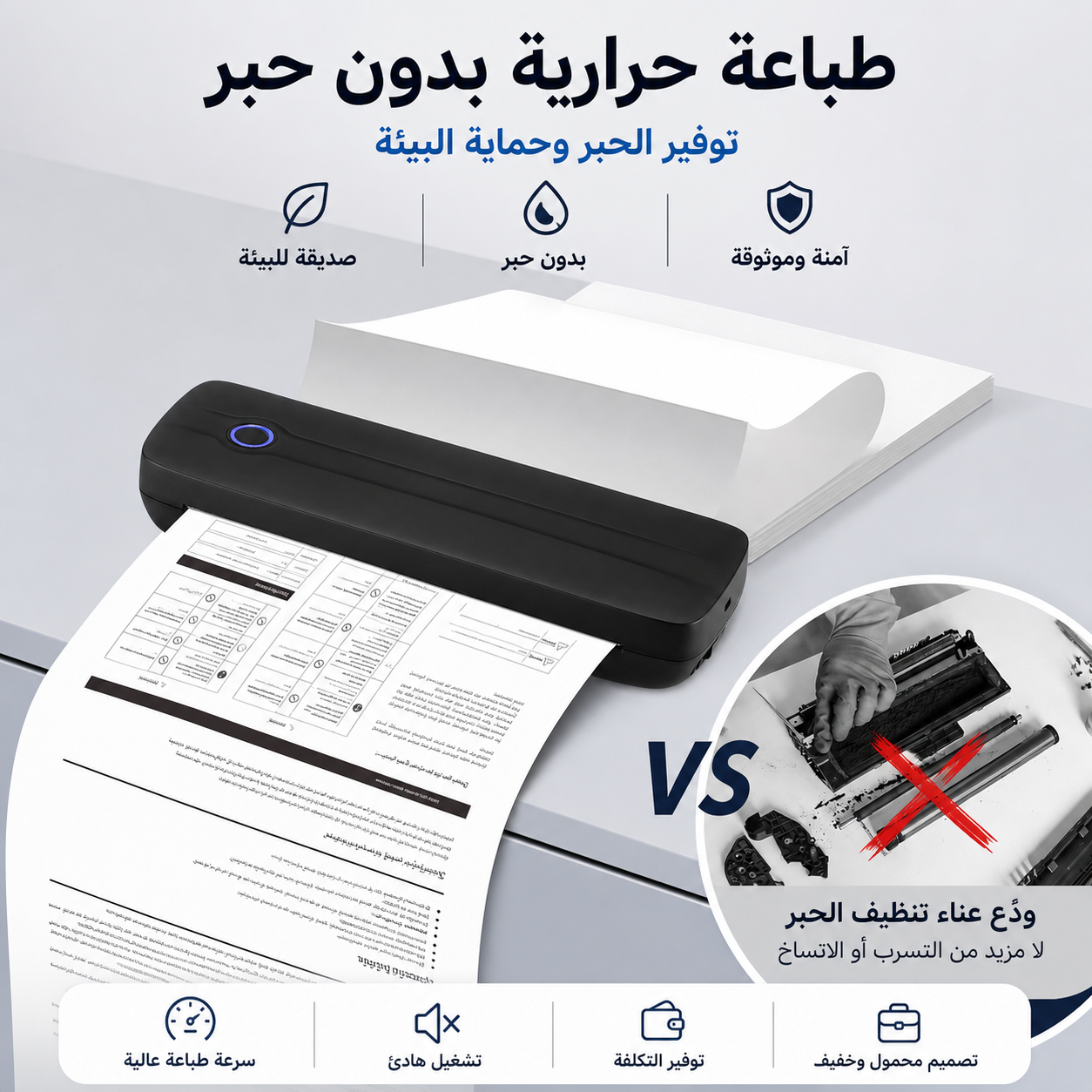 طابعة VEVOR الحرارية المحمولة - بطارية 2600 مللي أمبير، دقة 300 نقطة في البوصة، طابعة بلوتوث محمولة بدون حبر لورق حراري A4 وA5 و8.5 × 11 بوصة، متوافقة مع أنظمة iOS وAndroid وأجهزة الكمبيوتر المحمولة، للاستخدام في السفر والمكتب والمنزل